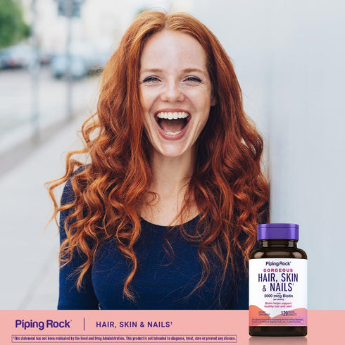 Piping Rock Hair Skin and Nails Vitamins | 120 Caplet Pills | 3000 mcg Biotin with Collagen, Non-GMO