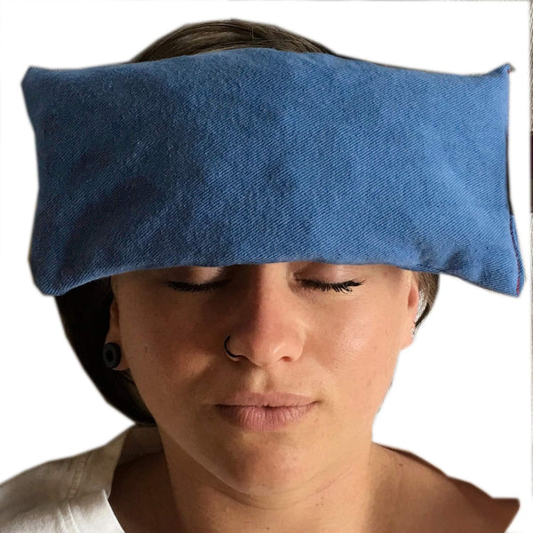 Eye Pillow Blue Denim Cherry Pit-Stone Pack - Microwavable Hot/Cold Compress for Headache Pain Relief