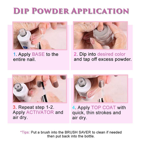 Lavender Violets Dip Powder Liquid Set, Activator, Base Top Coat, Nail File Necessary Tools for Dipping