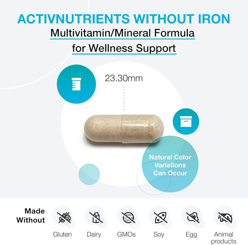 XYMOGEN ActivNutrients without Iron - Multivitamin Multimineral for Wellness, Immune, Energy and Mood Support - Chelated Minerals + Active B Vitamins with Folate (60 Capsules)