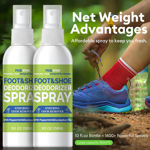 Pixiewink 5 fl.oz 2-Pack Foot & Shoe Deodorizer Spray, Instant Odor Eliminator for Smelly Shoes & Feet - Long-Lasting