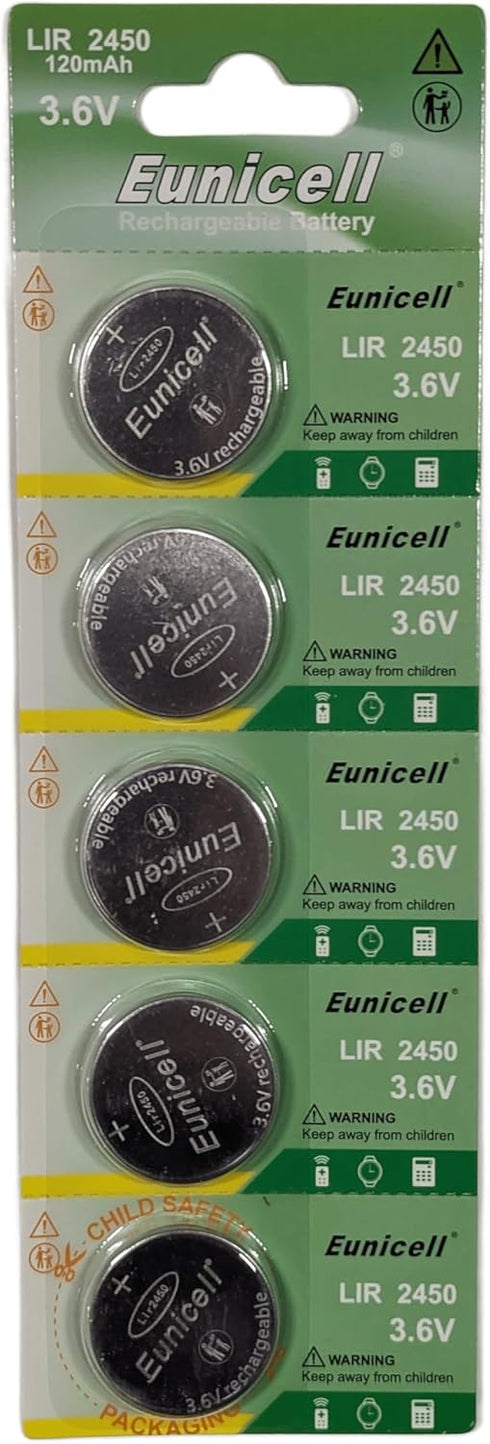 5-Pcs LIR2450 Li-Ion Battery for LIR-2450 Solar Flashlight, Miller Digital Elite Helmet, Clock