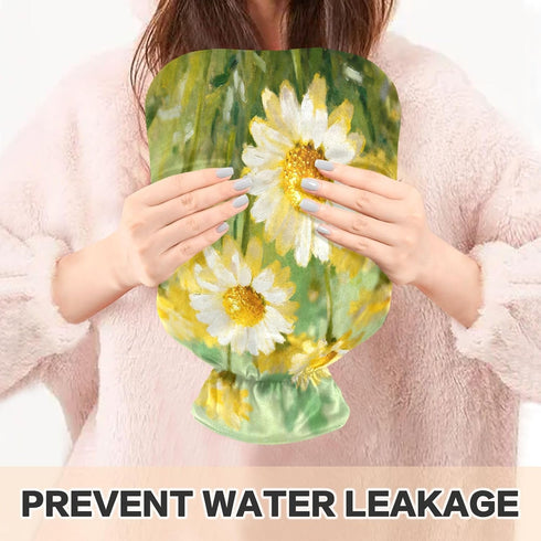 miaozhen 2L Daisy Flower Oil Painting hot Waterbottle with Soft Cover hotwater Bag for Pain Relief Menstrual Cramps