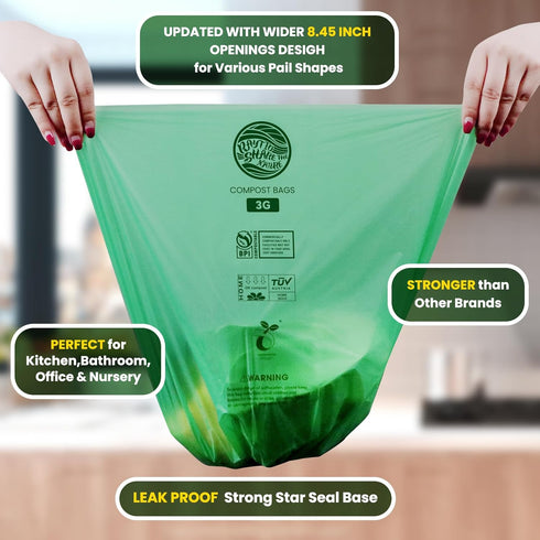 RAYTID 3 Gallon Compostable Trash Bags, Food Scrap Small Kitchen Bags, 100 Count, BPI & OK Compost Home Certified