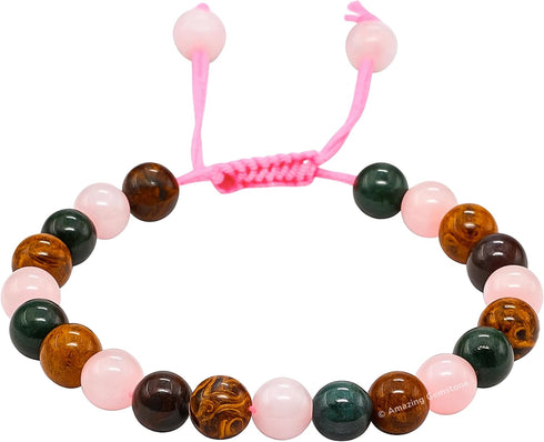 Set Amazing Gemstone Period Bracelets for Women - Bloodstone Mariyam Jasper Rose Quartz Bracelet for Healing Calming