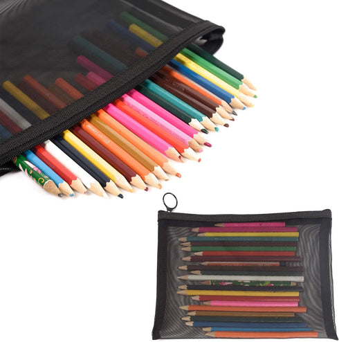 patu Zipper Mesh Bags, Size L/A5, 5 Pieces, Black Beauty Makeup Cosmetic Organizer, Travel Toiletry Kit