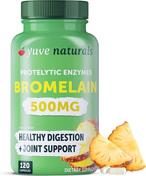 Yuve Bromelain 500mg - High Potency 2400GDU Supplement for Gut & Joint Health, 120 Vegan Capsules