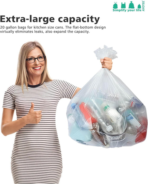 AYOTEE Trash Bags, 20 Gallon, 50 Count, Extra Large Kitchen Trash Bags with Zip Ties, 20-22 Gallon, High Density Clear