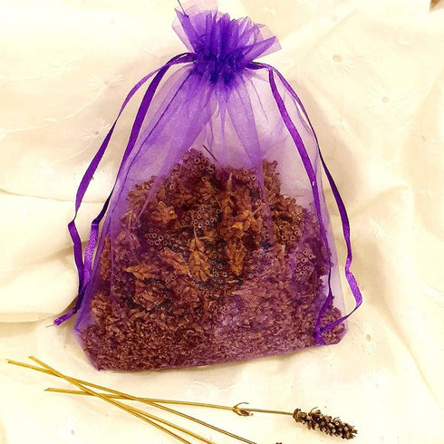 100pcs Organza Drawstring Gift Bags - 5x7 Inches Sheer Fabric Mesh Purple Pull String Sack for Jewelry, Party Favors