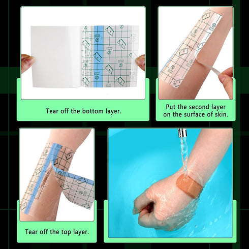 50 Pieces Transparent Waterproof Shower Patch Adhesive Bandage, 4 x 5 Inch Protective Film Dressing
