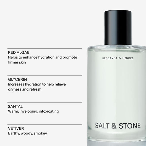 Salt & Stone Body Mist, Bergamot & Hinoki Scent - Skincare Infused Perfume Hair & Body Spray for Women and Men (3.4 fl