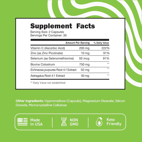 Vital Vitamins Colostrum Supplement - Grass-Fed Bovine from First Milking - 60 Capsules - 30% IgG Immunoglobulins