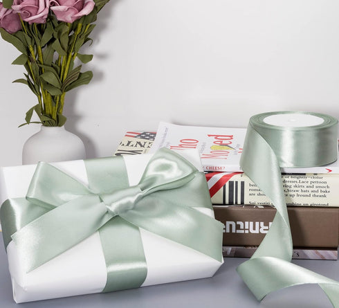 ATRBB 25 Yards Satin Ribbon, 1-1/2 Inch Wide for Wedding, Handmade Bows, Gift Wrapping (Sage Green)