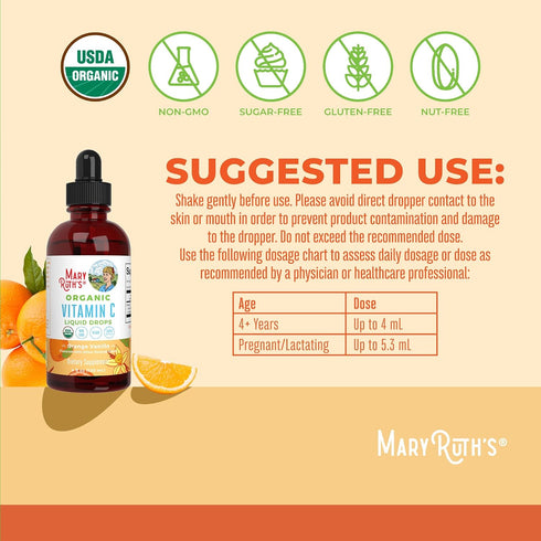 Immune 4 Oz MARYRUTH'S Organic Vitamin C Supplement | Liquid Vitamin C Liquid Drops for Adults & Kids | Support