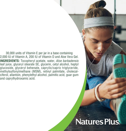 Natures Plus Vitamin E Cream - 30,000 iu, 2.2 oz - Relieves Dry Skin, Soothes Minor Irritations, Vegan