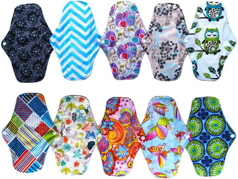 JOBEBE 10Pieces 10Inch Reusable Washable Menstraul Pads Sanitary Pads