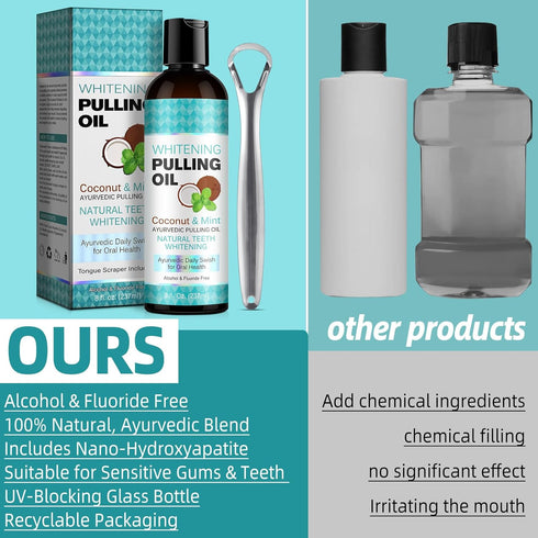 Coconut Oil Pulling for Fresh Breath and Oral Hygiene, Includes Tongue Scraper and Measuring Cup - 16 fl. oz