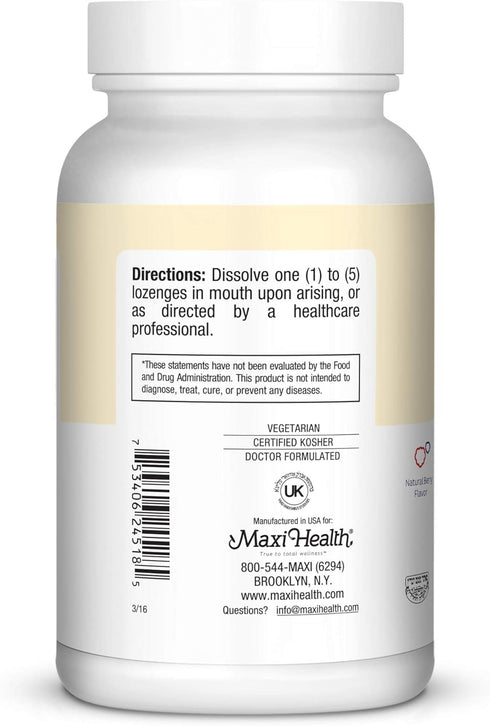 Maxi Health Triple B Lozenges - Vitamin B12, B6 & Biotin, Strawberry Flavor, 180 Chewies