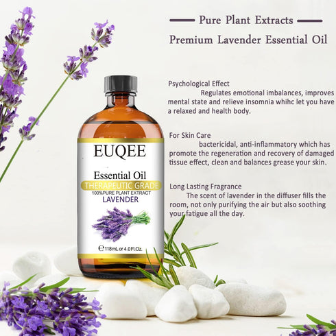 Lavender Essential Oil - 118mL Pure Lavender Oil with Glass Dropper for Diffuser, DIY Candle - 4Fl. Oz