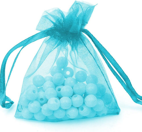 Boshen 100/200PCS Teal Blue Organza Gift Candy Sheer Bags, Mesh Jewelry Pouches Drawstring for Wedding Party Favors