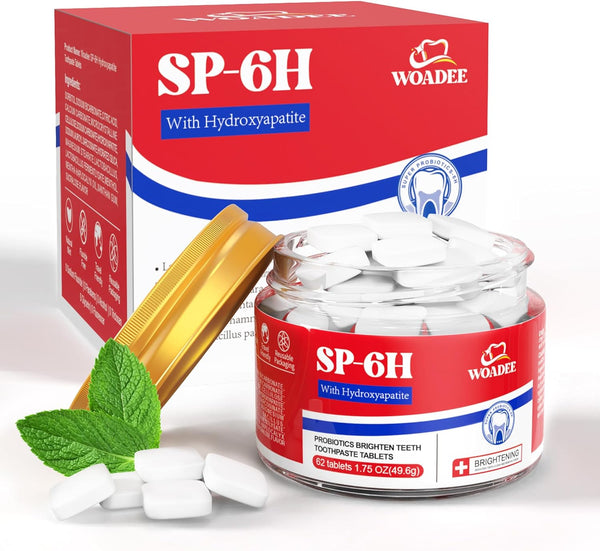 SP-6 Probiotics & Hydroxyapatite Toothpaste Tablets - Remineralizing Enamel Repair, Fluoride-Free Whitening,