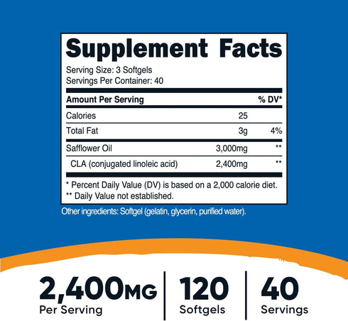 Nutricost CLA (Conjugated Linoleic Acid) 2,400mg, 120 Softgels - Gluten Free, Non-GMO, 800mg Per Softgel