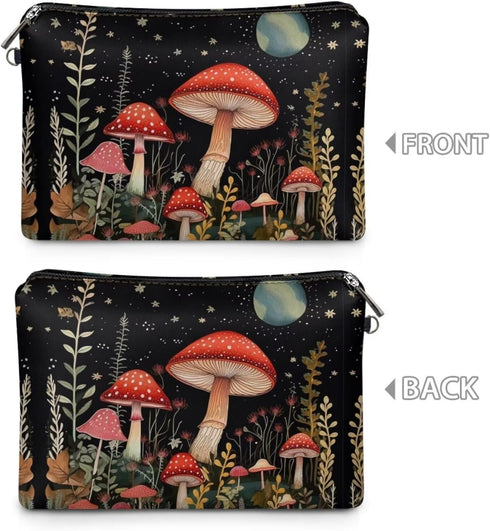 Red Mushroom Makeup Bag for Purse, Lightweight Zipper Pouch for Women, Travel Cosmetic Bag for Brushes