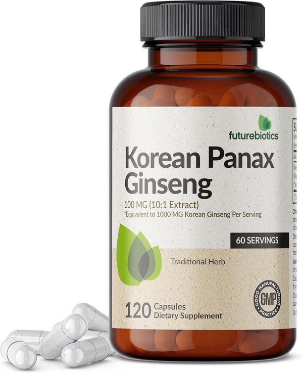 Futurebiotics Korean Panax Ginseng 1000 MG | Energy, Memory & Brain Health Support | Non-GMO, 120 Capsules