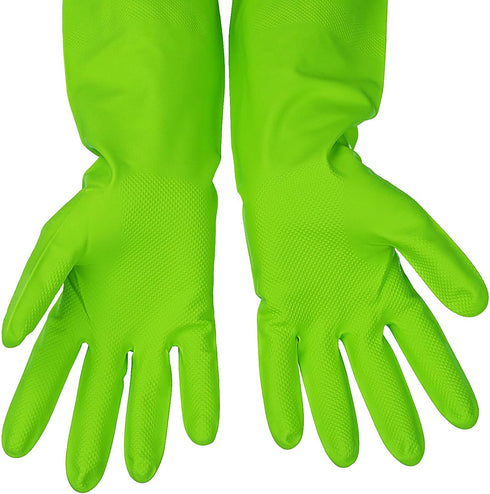 3 Pairs Rubber Cleaning Gloves Latex Free 13" Reusable Dishwashing Gloves Medium Green+Pink+Orange