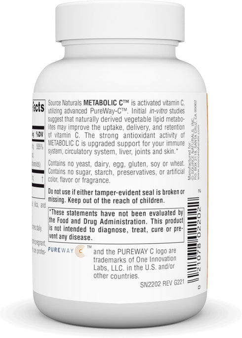 Source Naturals Metabolic C, Optimized Vitamin C for Enhanced Antioxidant Protection, 500 mg, 90 Capsules