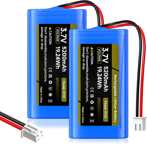 Palowextra 2 Pack 3.7V ICR18650 Lithium ion Rechargeable Battery 5200mAh 1S2P with JST