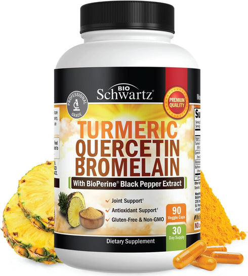 Turmeric Quercetin with Bromelain Supplement - Extra Strength Immune & Joint Support with BioPerine for Max Absorption