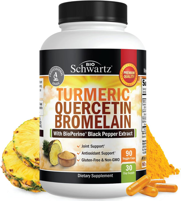 Turmeric Quercetin with Bromelain Supplement - Extra Strength Immune & Joint Support with BioPerine for Max Absorption