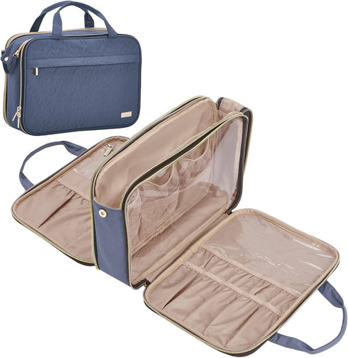NISHEL Travel Makeup Bag, Portable Stand Up Cosmetic Organizer, Travel Case for Toiletries, Aegean-Blue