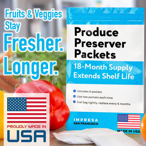 6-Pack of FreshFlow Equivalent to P1KC6R1 / W10346771A Compatible Replacement Produce Preserver Packets by Impresa