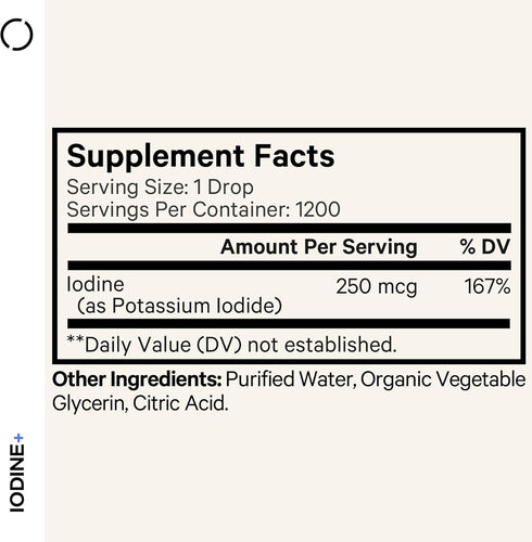 Codeage USDA Certified Organic Iodine Drops, 250 Mcg Per Serving, Liquid Iodide Supplement, 2 fl oz