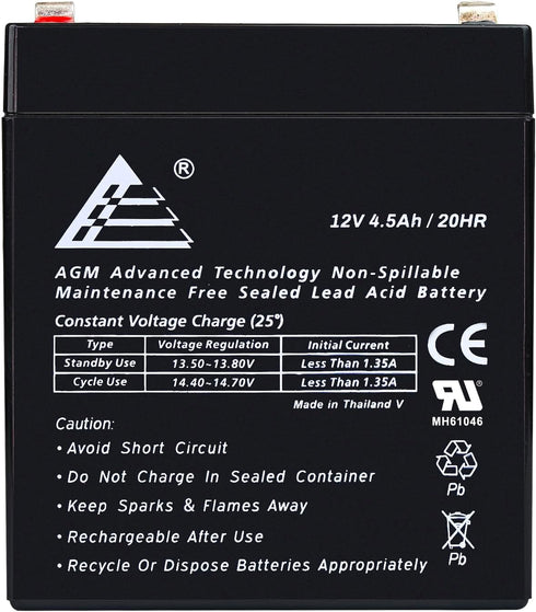 12V 4.5Ah Sealed Lead Acid Battery, ECI Power