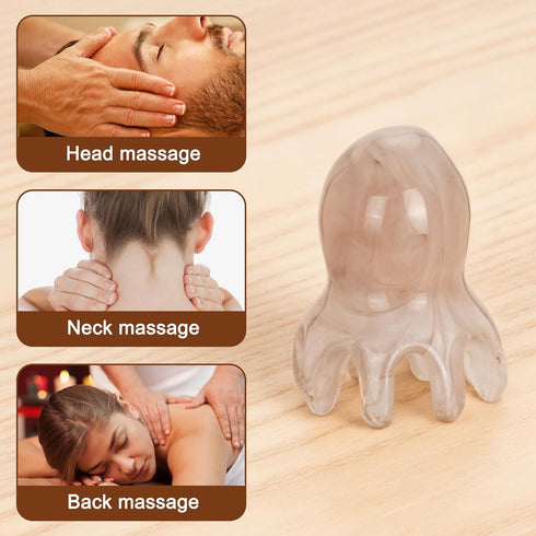Prebafo 2Pcs 8 Octopus Head Massage Comb - Scalp Massager Tool for Deep Relaxation, Amber and Gray Manual Acupressure