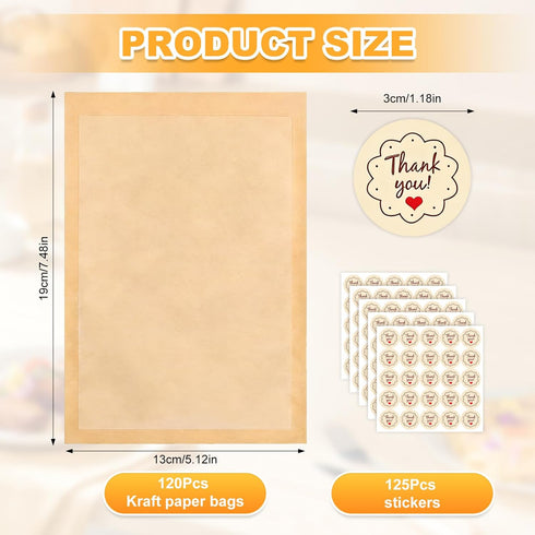 kuugude 120 Pack 7.5 5.1 Inch Bread Bags - x Bakery Bags with Window & Seal Stickers, Heat Sealable Grease Resistant