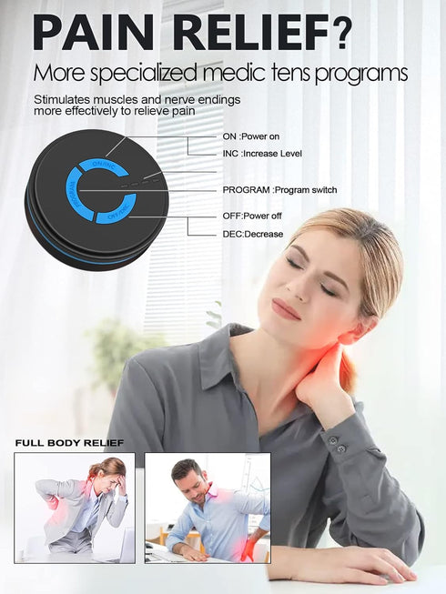 Tens Black Unit with 2 Pads, EMS Microcurrent Mini Massager Machine for Full Body Pain Relief Therapy Device