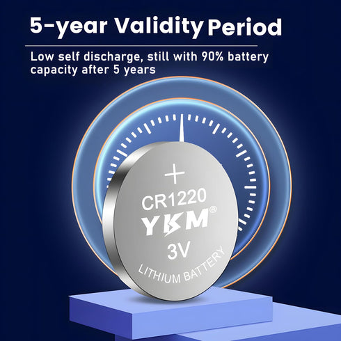 CR1220 3 Volt Coin Lithium Battery, 10 Pack for LED Light, Thermometer, Alarm Sensor, Watch - 5-Year Warranty
