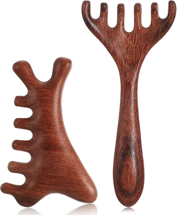 Skrfren 2 Pcs Wooden Scalp Massage Comb Wooden Scalp Massage Tool Head Massager