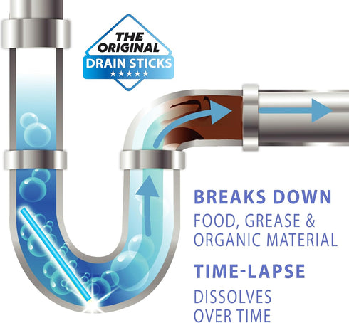 SANI 360° Sani Sticks Drain Cleaner and Deodorizer, 48 Count, Unscented Enzyme Pipe Cleaners, Safe for Sinks