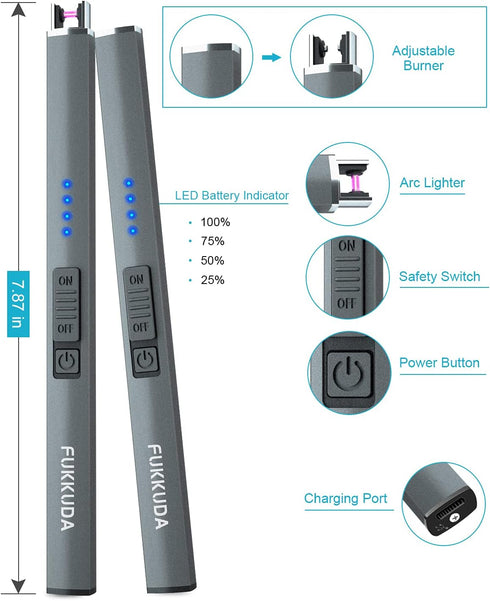 FUKKUDA USB Rechargeable Electric Candle Lighter - Windproof & Flameless Plasma Arc Lighter with Safety Switch (Space