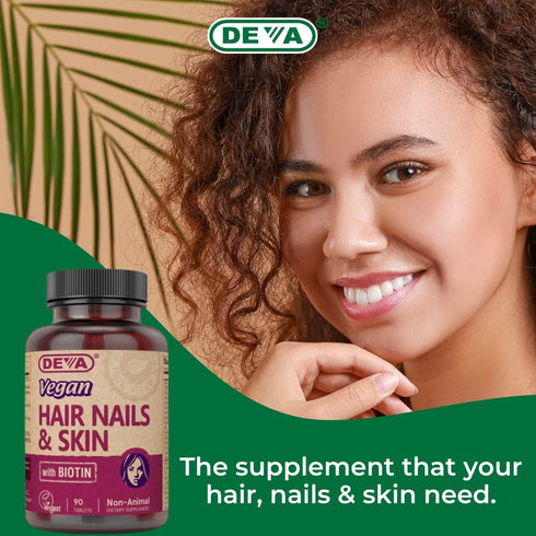 DEVA Vegan Vitamins Hair, Nails & Skin Supplement, 500 mcg Biotin, 90 Tablets (Pack of 2)