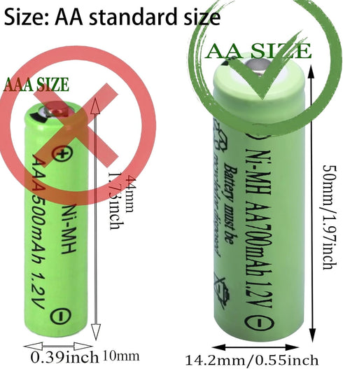 Yibatopow 8 Packs 1.2V 700mAh AA Ni-MH Rechargeable Batteries,Double A Solar Lights Battery for Outdoor String Lights