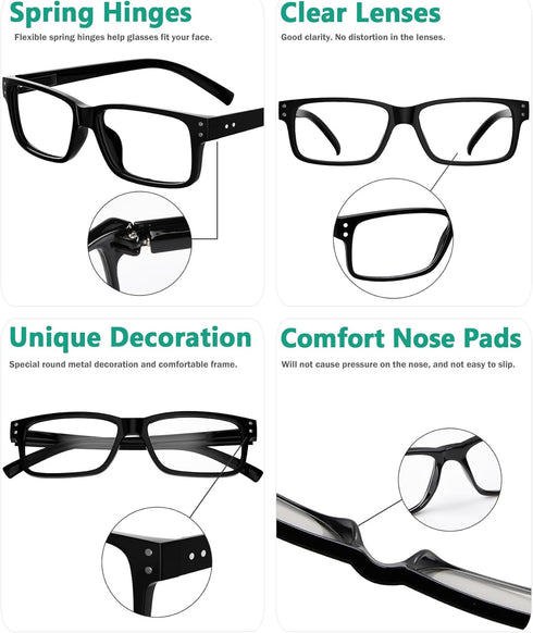 Eyekepper Vintage Reading Glasses for Men - 5 Pack with Spring Hinges Classic Readers