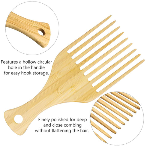 2-Piece Bamboo Comb Set for Afro Hair, Natural Anti-Static Picks for Curly, Thick Hair, Eco-Friendly Styling Solution
