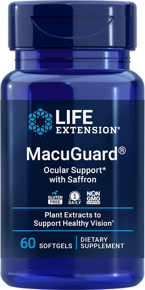 Life Extension MacuGuard Ocular Support with Saffron, 60 Softgels for Healthy Vision