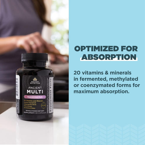 Ancient Nutrition Multivitamin for Women - Once Daily Supplement with Vitamin B, C, K2, Magnesium, Folate & Iron, 30ct